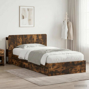 vidaXL Bedframe met opslag Gerookt eiken 90 x 190 cm Bewerkt hout