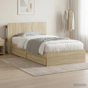 vidaXL Bedframe met opslag Sonoma Eiken 90 x 190 cm Bewerkt hout