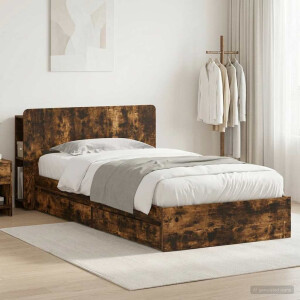 vidaXL Bedframe met opslag Gerookt eiken 100 x 200 cm Bewerkt hout