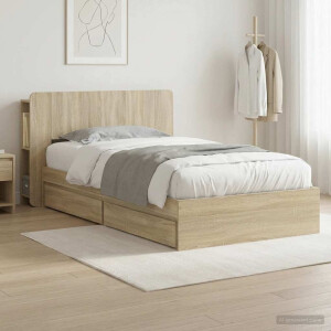 vidaXL Bedframe met opslag Sonoma Eiken 100 x 200 cm Bewerkt hout