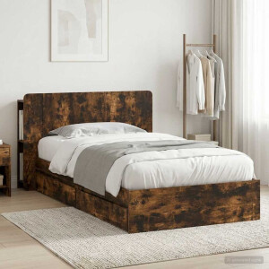 vidaXL Bedframe met opslag Gerookt eiken 90 x 200 cm Bewerkt hout