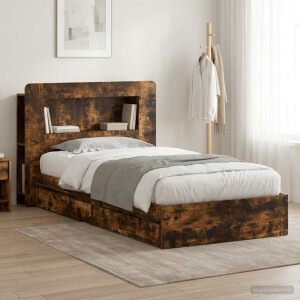 vidaXL Bedframe met opslag Gerookt eiken 75 x 190 cm Bewerkt hout