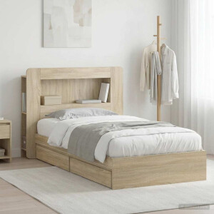vidaXL Bedframe met opslag Sonoma Eiken 75 x 190 cm Bewerkt hout