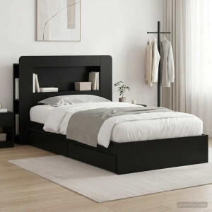 vidaXL Bedframe met opslag met lade Zwart 90 x 190 cm Bewerkt hout