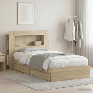 vidaXL Bedframe met opslag Sonoma Eiken 90 x 190 cm Bewerkt hout