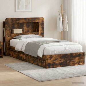 vidaXL Bedframe met opslag Gerookt eiken 90 x 200 cm Bewerkt hout
