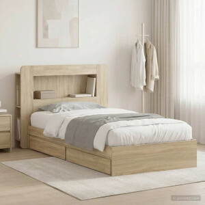 vidaXL Bedframe met opslag Sonoma Eiken 90 x 200 cm Bewerkt hout
