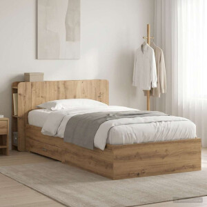vidaXL Bedframe met opslag Artisanaal eiken 80 x 200 cm Bewerkt hout