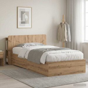 vidaXL Bedframe met opslag Artisanaal eiken 90 x 190 cm Bewerkt hout