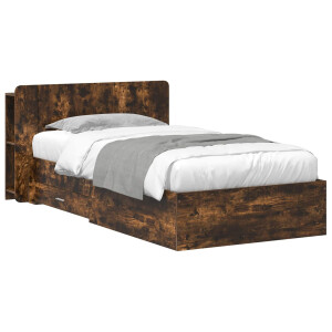 vidaXL Bedframe met opslag Gerookt eiken 90 x 190 cm Bewerkt hout