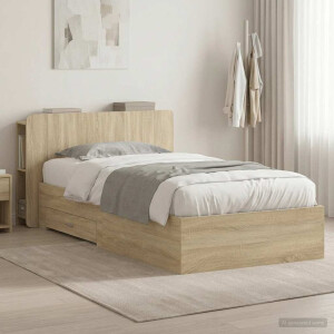 vidaXL Bedframe met opslag Sonoma Eiken 90 x 190 cm Bewerkt hout