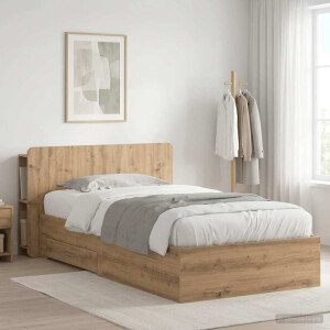 vidaXL Bedframe met opslag Artisanaal eiken 100 x 200 cm Bewerkt hout