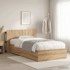 vidaXL Bedframe met opslag Artisanaal eiken 90 x 200 cm Bewerkt hout