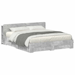 vidaXL Bedframe met opslag Betongrijs 200 x 200 cm Bewerkt hout