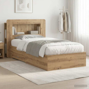 vidaXL Bedframe met opslag Artisanaal eiken 80 x 200 cm Bewerkt hout