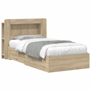 vidaXL Bedframe met opslag Sonoma Eiken 100 x 200 cm Bewerkt hout