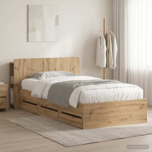 vidaXL Bedframe met opslag Artisanaal eiken 80 x 200 cm Bewerkt hout