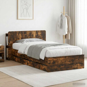 vidaXL Bedframe met opslag Gerookt eiken 80 x 200 cm Bewerkt hout