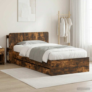 vidaXL Bedframe met opslag Gerookt eiken 90 x 190 cm Bewerkt hout