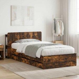 vidaXL Bedframe met opslag Gerookt eiken 100 x 200 cm Bewerkt hout