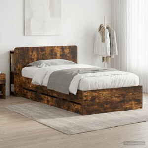 vidaXL Bedframe met opslag Gerookt eiken 90 x 200 cm Bewerkt hout