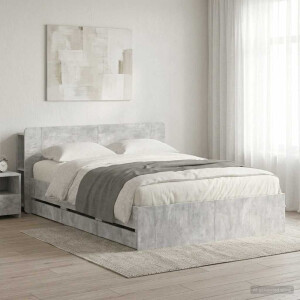 vidaXL Bedframe met opslag Betongrijs 150 x 200 cm Bewerkt hout
