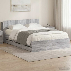 vidaXL Bedframe met opslag Grijs Sonoma 160 x 200 cm Bewerkt hout