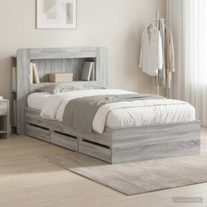 vidaXL Bedframe met opslag Grijs Sonoma 75 x 190 cm Bewerkt hout