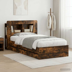vidaXL Bedframe met opslag Gerookt eiken 75 x 190 cm Bewerkt hout