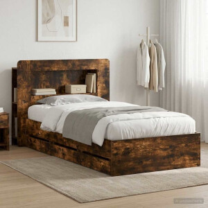 vidaXL Bedframe met opslag Gerookt eiken 90 x 190 cm Bewerkt hout