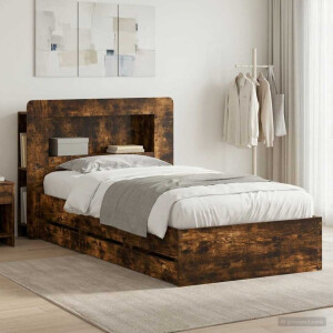vidaXL Bedframe met opslag Gerookt eiken 100 x 200 cm Bewerkt hout