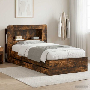 vidaXL Bedframe met opslag Gerookt eiken 90 x 200 cm Bewerkt hout