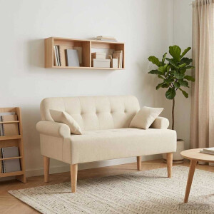 vidaXL Loungebank met knopencomfort Crèmekleurig 120 x 65 x 79 cm Stof
