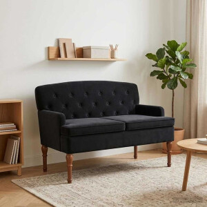 vidaXL Loungebank met knopencomfort Zwart 111 x 65 x 79 cm Fluweel