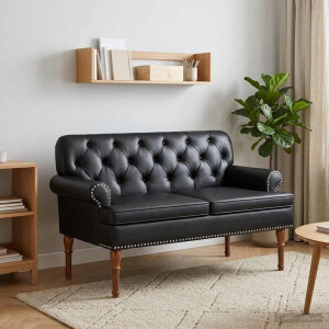 vidaXL Loungebank met knopencomfort Zwart 120 x 65 x 77 cm Kunstleer