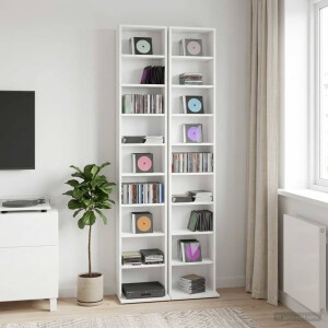 vidaXL CD Kast 2 st Wit 33 x 23,5 x 175 cm Bewerkt hout
