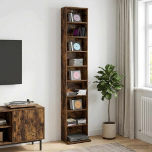 vidaXL CD Kast Gerookt eiken 33 x 23,5 x 175 cm Bewerkt hout