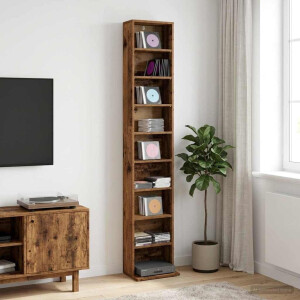 vidaXL CD Kast Oud hout 33 x 23,5 x 175 cm Bewerkt hout