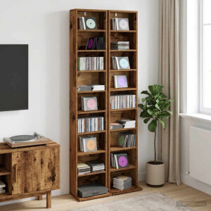 vidaXL CD Kast 2 st Oud hout 33 x 23,5 x 175 cm Bewerkt hout