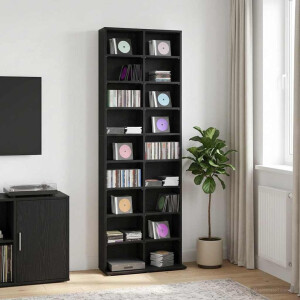 vidaXL CD Kast Zwart eiken 65 x 23,5 x 175 cm Bewerkt hout