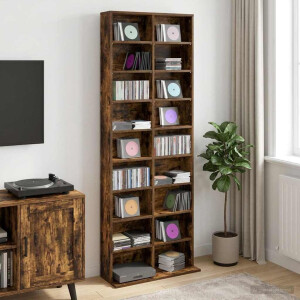 vidaXL CD Kast Gerookt eiken 65 x 23,5 x 175 cm Bewerkt hout