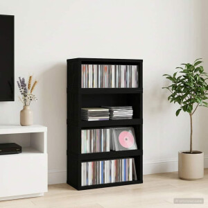 vidaXL CD Opslag Rek 4 st Zwart eiken 40 x 17 x 17 cm Bewerkt hout
