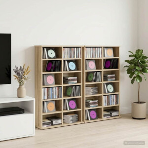 vidaXL CD Kast 2 st Sonoma Eiken 60 x 17 x 92 cm Bewerkt hout