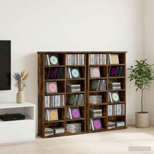 vidaXL CD Kast 2 st Gerookt eiken 60 x 17 x 92 cm Bewerkt hout