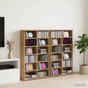 vidaXL CD Kast 2 st Artisanaal eiken 60 x 17 x 92 cm Bewerkt hout