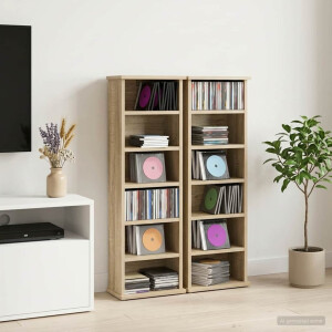 vidaXL CD Kast 2 st Sonoma Eiken 60 x 17 x 92 cm Bewerkt hout