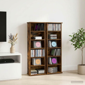vidaXL CD Kast 2 st Gerookt eiken 60 x 17 x 92 cm Bewerkt hout