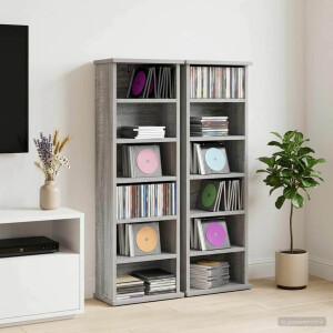 vidaXL CD Kast 2 st Grijs Sonoma 60 x 17 x 92 cm Bewerkt hout