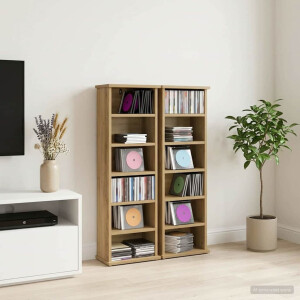 vidaXL CD Kast 2 st Artisanaal eiken 60 x 17 x 92 cm Bewerkt hout