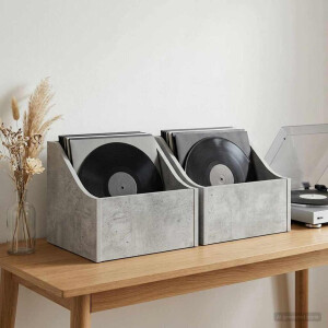 vidaXL LP Recorddoos 2 st Betongrijs 37 x 33 x 32 cm Bewerkt hout